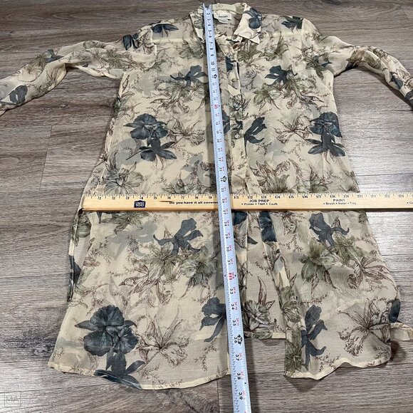 Neiman Marcus Women's Long Blouse/Mini Dress Floral 100% Silk Chiffon L Beige - Picture 5 of 8
